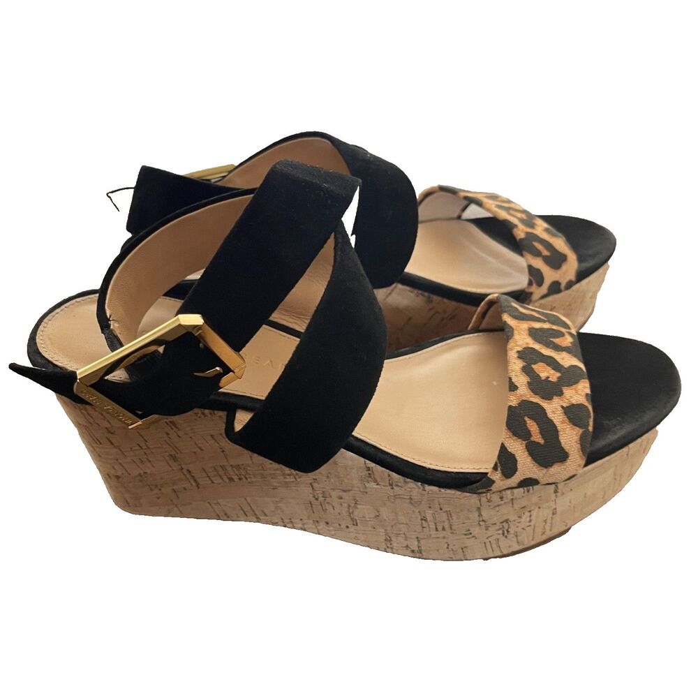 Veronica Beard Hurley Cross Ankle Strap Platform Wedge Sandal Leopard Print 8M - Picture 4 of 8